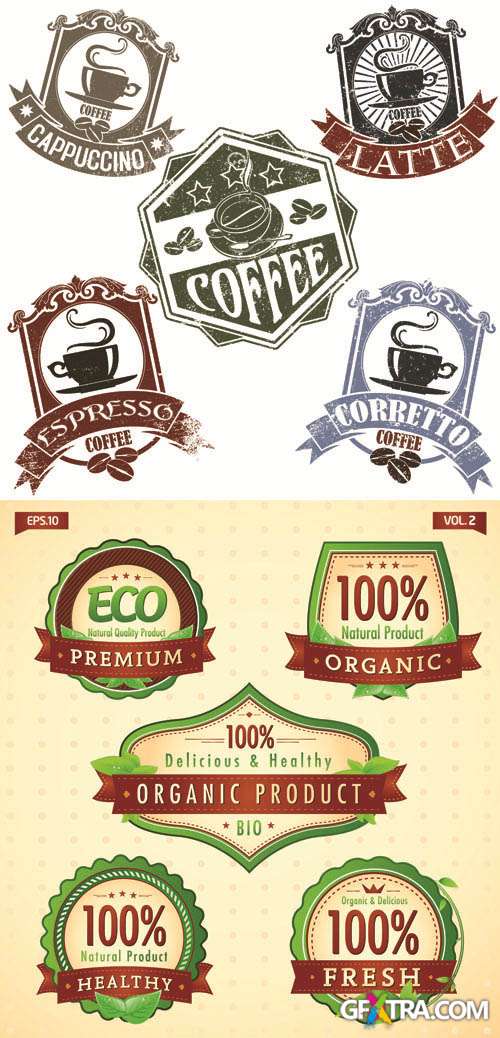 Coffe & Eco - Labels Vector Collection #138