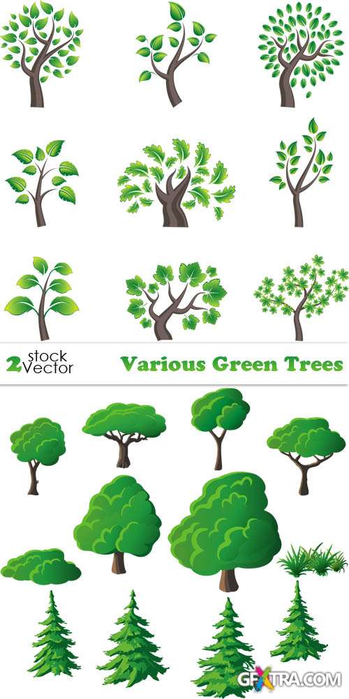 Vectors - Various Green Trees 2xAI