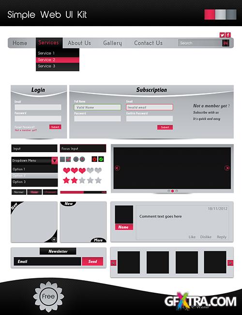 PSD Web Elements - Simple Web Ui Kit - Grey, Black, Pink Color Style