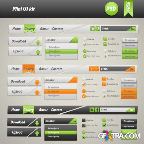 PSD Web Design - Mini Web ui Kit - Grey, Black, Orange, Green