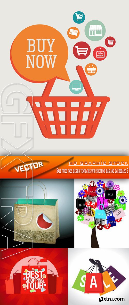 Stock Vector - Sale price tags design templates with shopping bag and cardboard 2