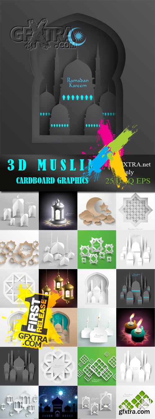 3D Muslim Cardboard Graphics 25xEPS