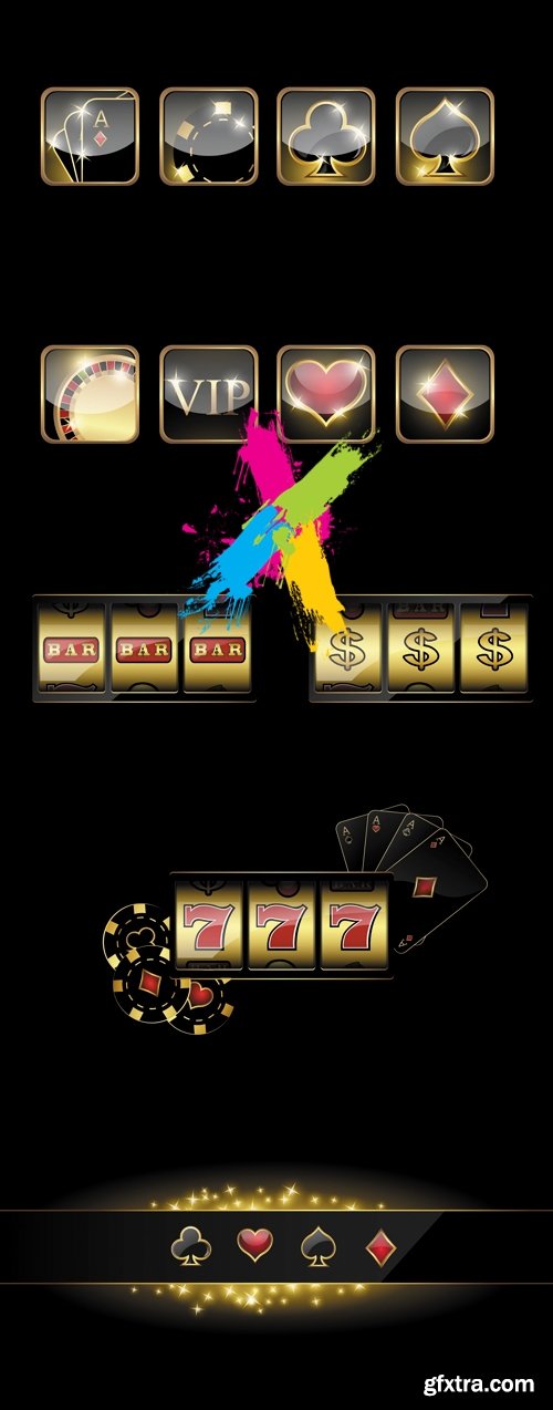 Casino Golden Icons Vector