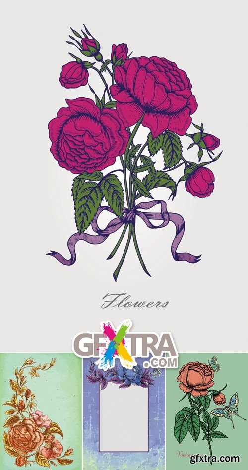 Vintage Grunge Flowers Vector