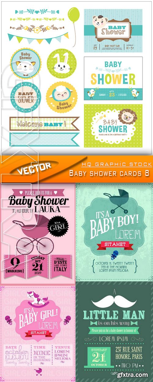 Baby Shower Cards 8, 5xEPS