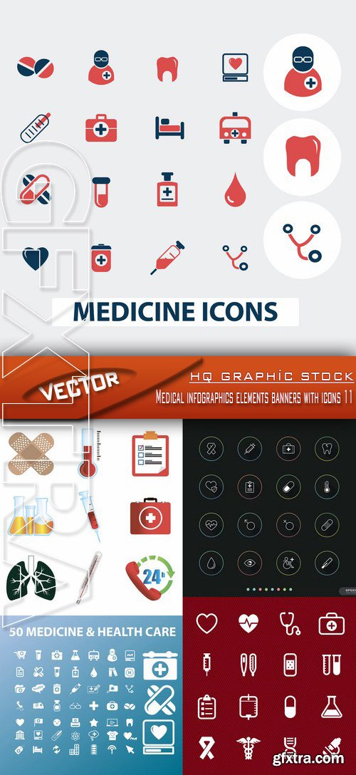 Stock Vector - Medical infographics elements banners with icons 11