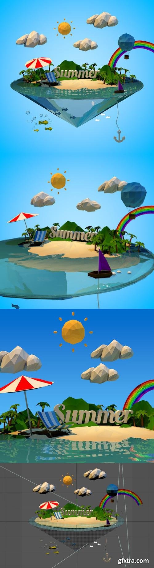 3DOcean - Abstract summer vacation with Low-poly style - 8241008