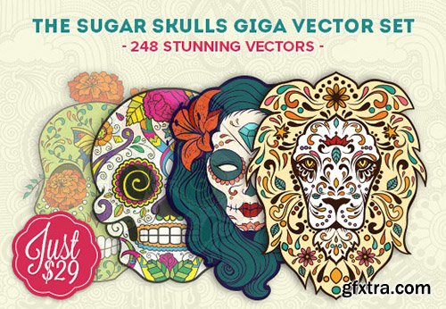 Designious - The Sugar Skulls Giga Vector Set, 248 Stunning Vectors