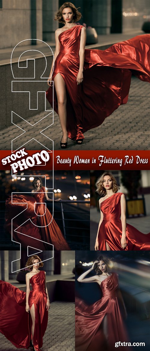 Stock Photo - Beauty Woman in Fluttering Red Dress