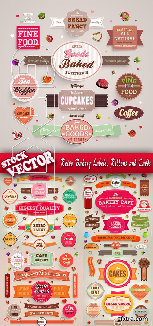 Stock Vector - Retro Bakery Labels, Ribbons and Cards