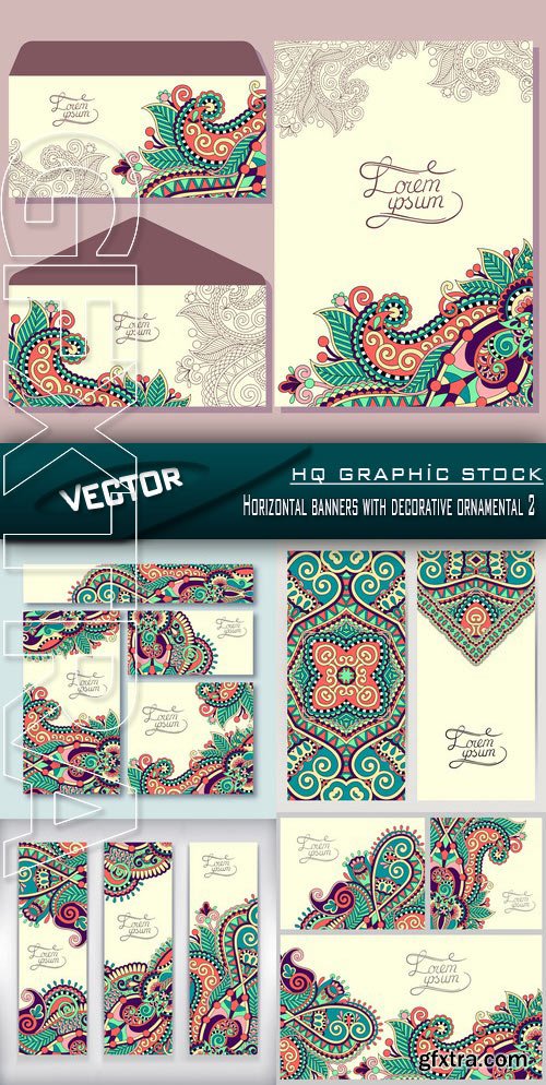 Stock Vector - Horizontal banners with decorative ornamental 2