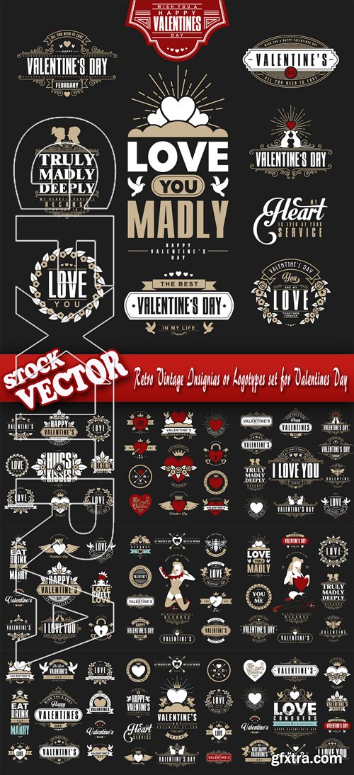 Stock Vector - Retro Vintage Insignias or Logotypes set for Valentines Day