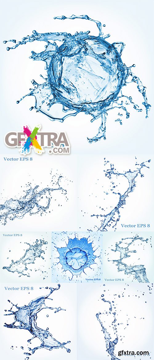 Blue water splashes vector illustrations 3
