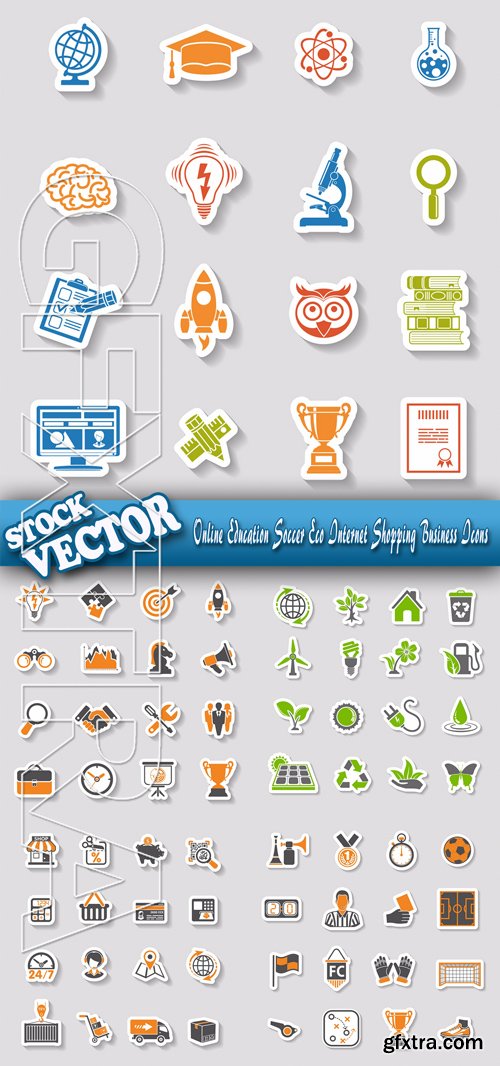 Stock Vector - Online Education Soccer Eco Internet Shopping Business Icons
