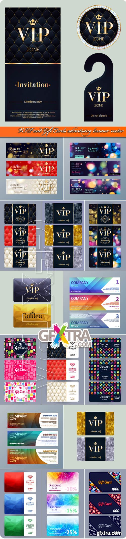 VIP and Gift Cards advertising banner vector