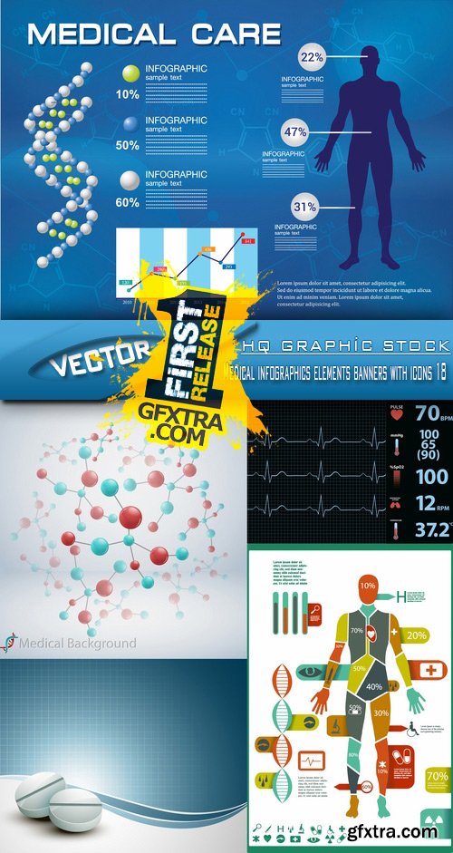 Stock Vector - Medical infographics elements banners with icons 18