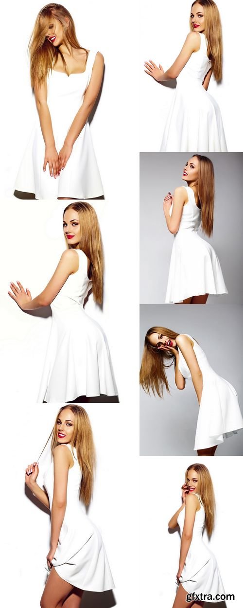 Stock Photos - Stylish Blond Woman in White Summer Dress
