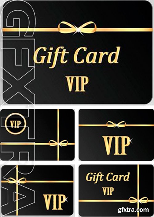 Stock Vectors - Gold VIP cards with shiny letters and ribbon