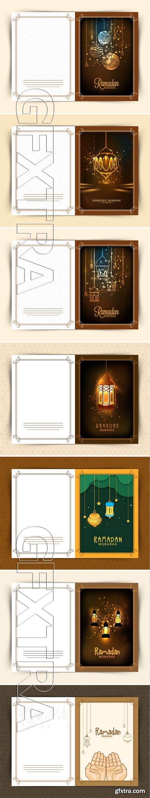 Stock Vectors - Beautiful greeting card design for Islamic holy month of prayers, Ramadan Kareem celebrations with hanging golden lanterns