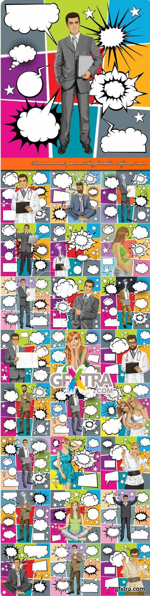 Businessman and speech and thought bubbles background vector