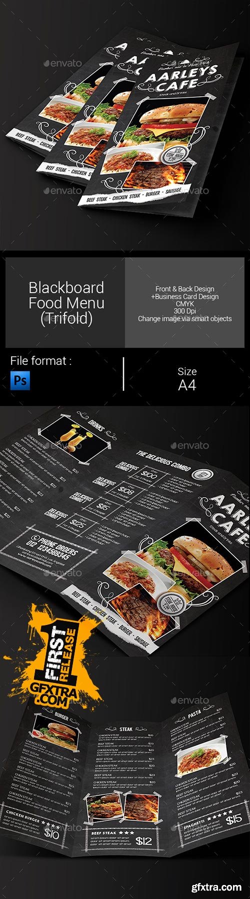 GraphicRiver - Blackboard Food Menu (Trifold) + Business Card 9897895