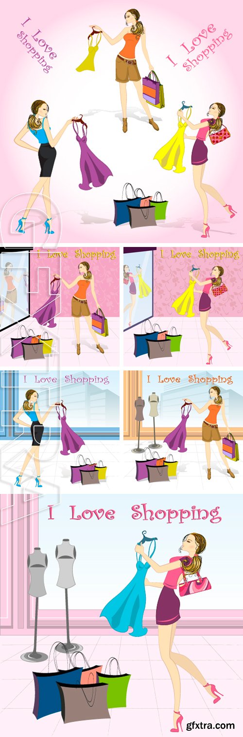 Stock Vectors - Pretty shopping girl, vector illustration