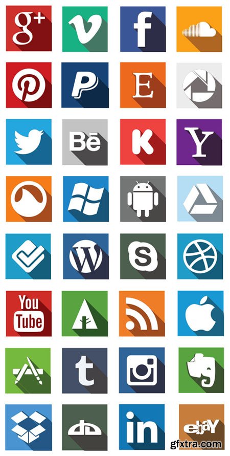 Social Icons with Long Shadow Design Vector