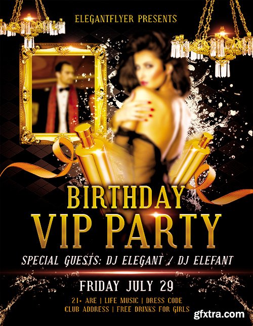 Birthday Vip Party Flyer PSD Template + Facebook Cover