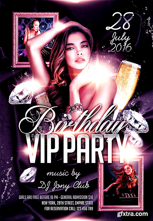 Birthday VIP party Flyer PSD Template + Facebook Cover