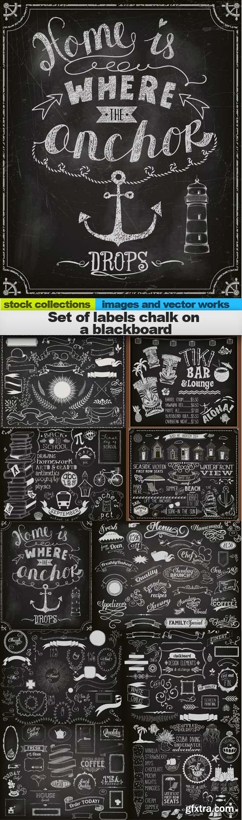 Set of labels chalk on a blackboard, 10 x EPS