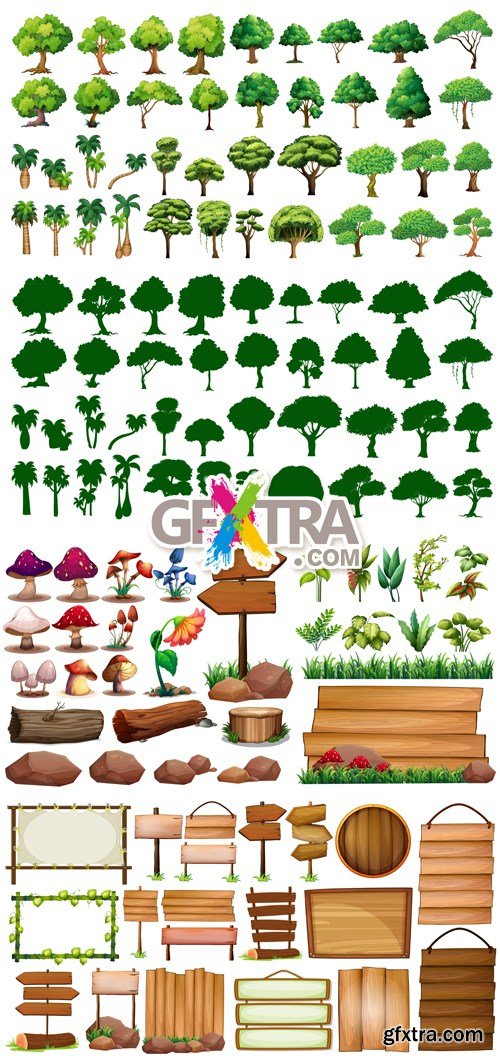 Trees & Wooden Boards Vector