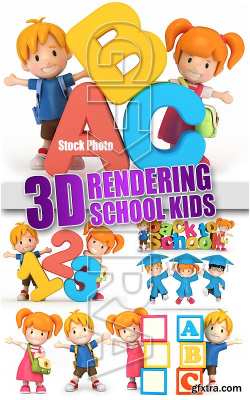3D Render of School Kids - UHQ Stock Photo