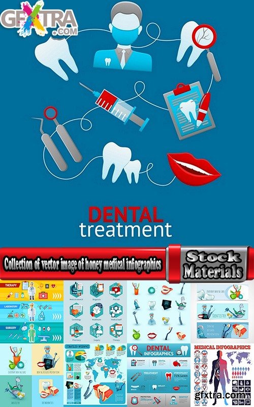 Collection of vector image of honey medical infographics tooth dentist tool icon 25 EPS