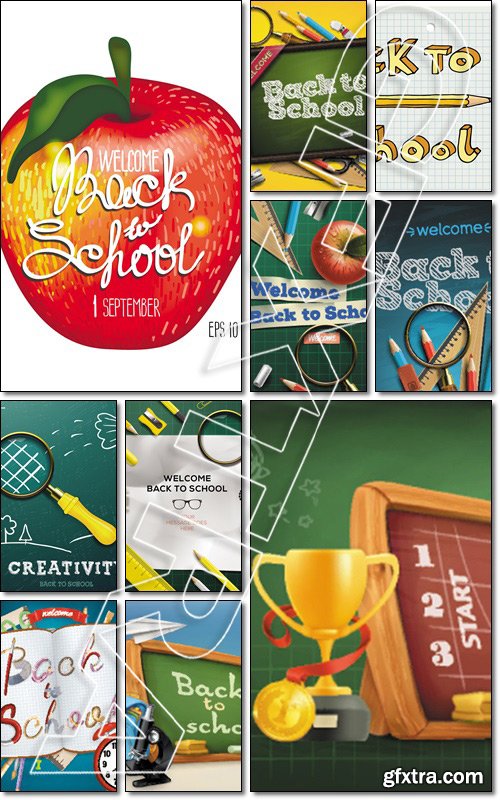 Welcome back to school sale background with red apple, vector illustration - Vector