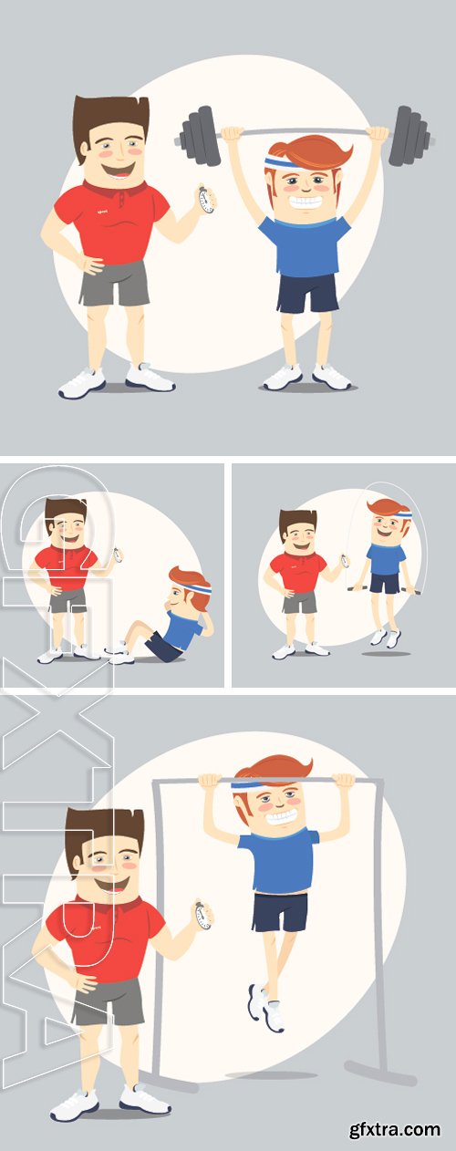 Stock Vectors - Vector illustration Fitness personal trainer and funny sportsman