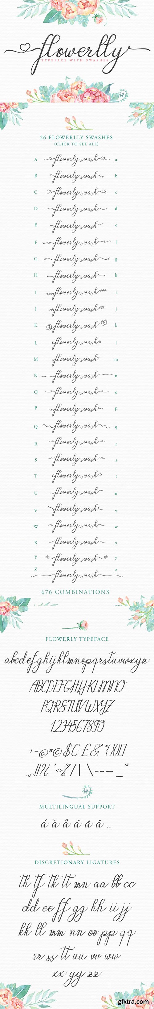 CM Flowerlly Typeface with Swashes 364817