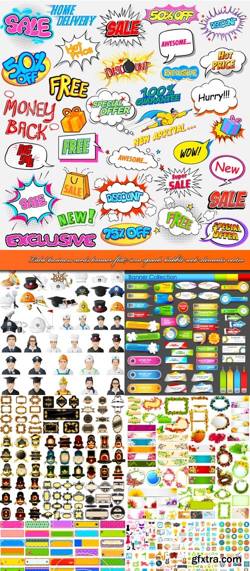 Labels, Business Cards, Banners, Flat Icons, Speech Bubble, Web Elements 16xEPS