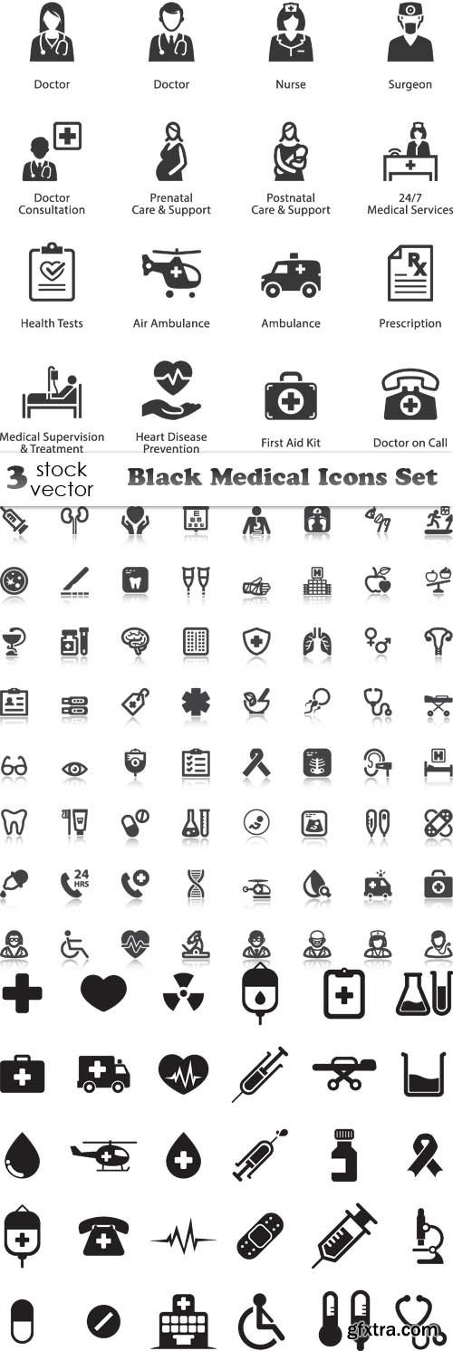 Vectors - Black Medical Icons Set
