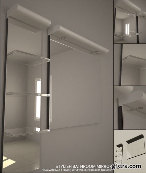 Stylish Bathroom Mirror Set + Complete Vray Setup - 3docean 4701734