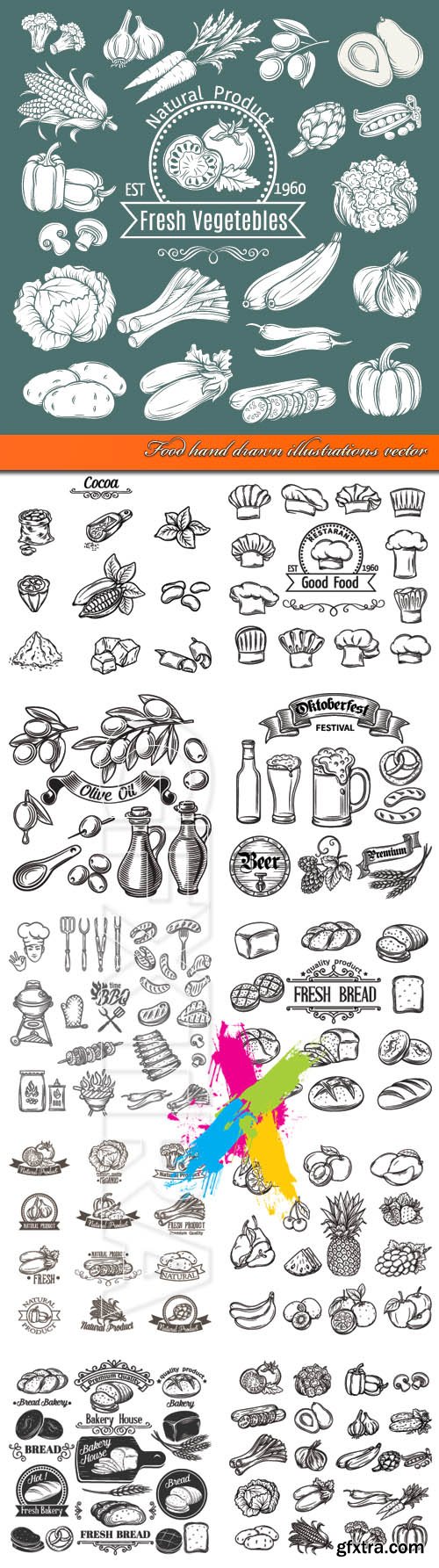 Food hand drawn illustrations vector