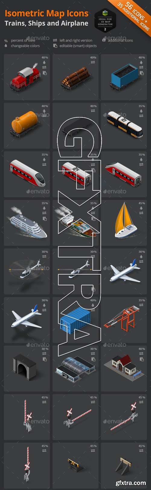 GraphicRiver - Isometric Map Icons - Trains, Ships and Airplane 10184416