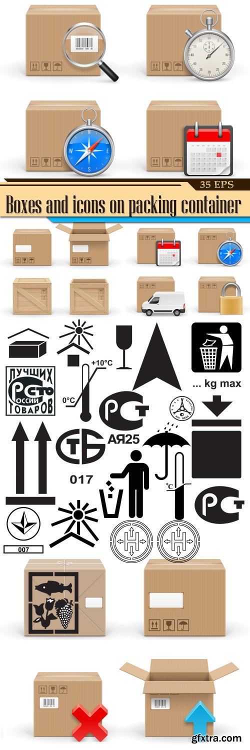 Cardboard Boxes & Icons on Packing Container 35xEPS