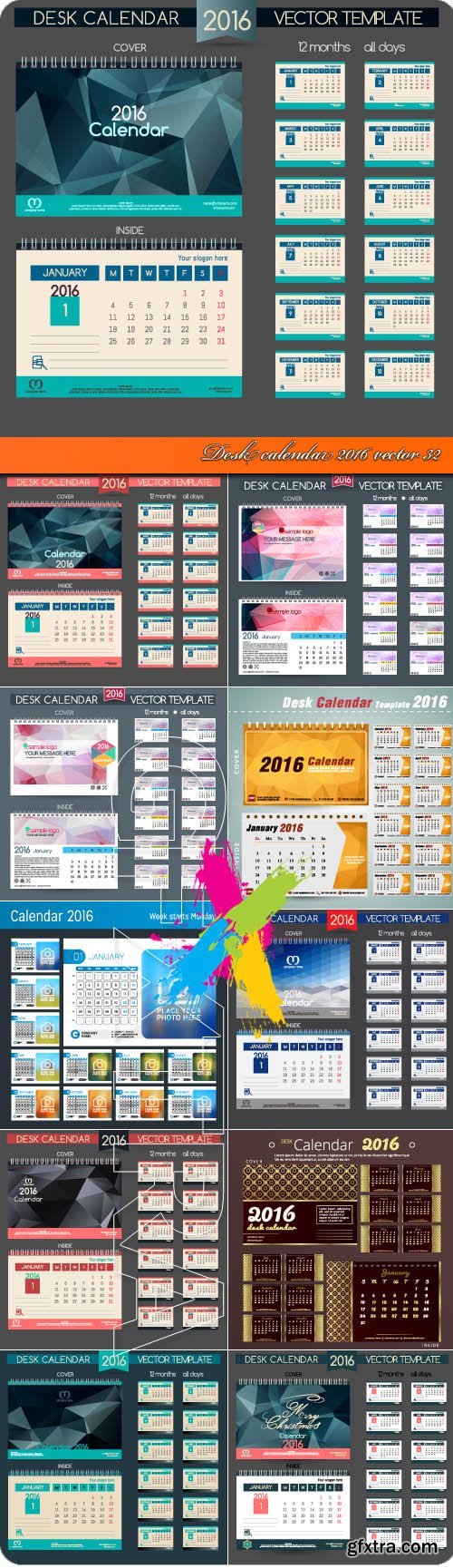 Desk calendar 2016 vector 32