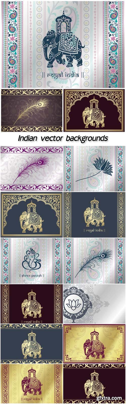 Indian vector backgrounds with patterns and elephants