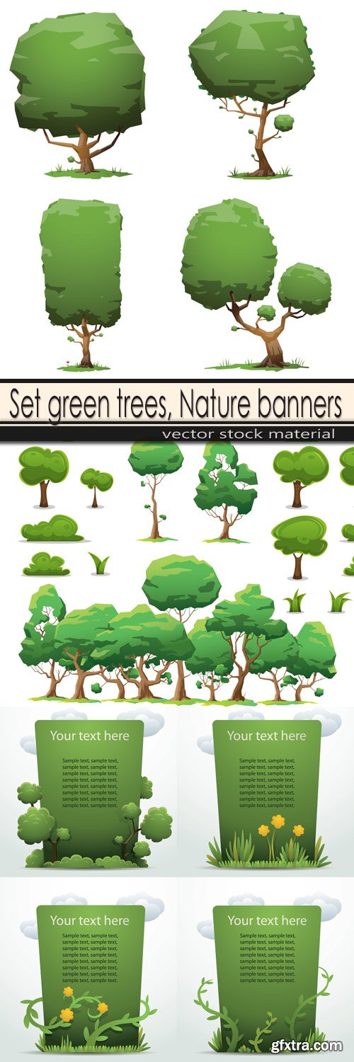 Set green trees, Nature banners