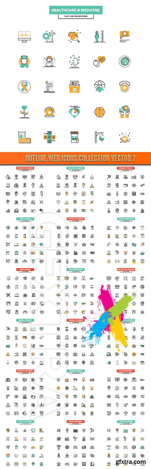 Outline web icons collection vector 7