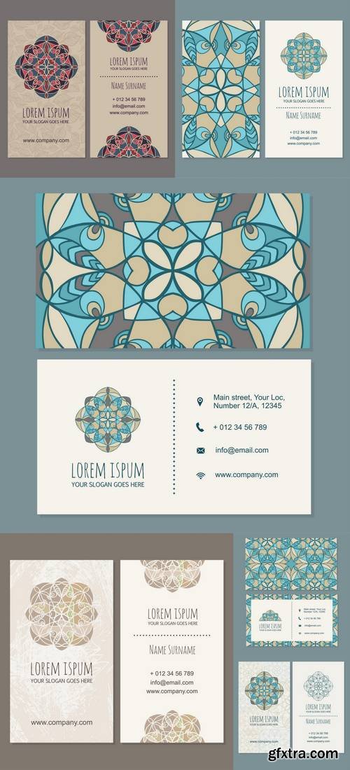 Visiting Card or Business Card Template Boho Style with Mandala Design