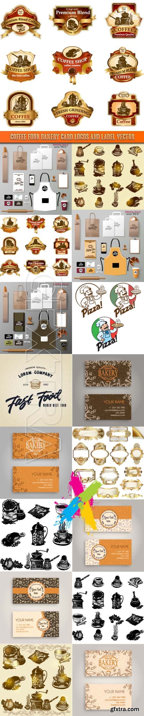 Coffee food bakery card logos and label vector