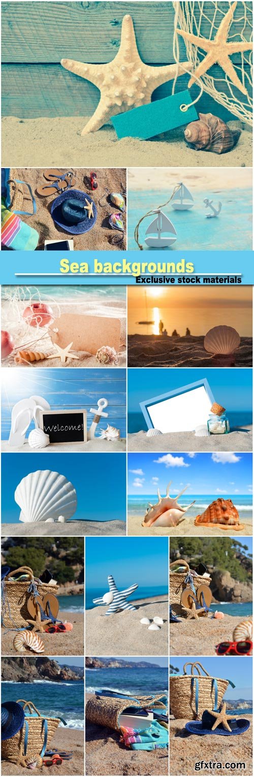 Sea backgrounds, beach bag with a book and a telephone