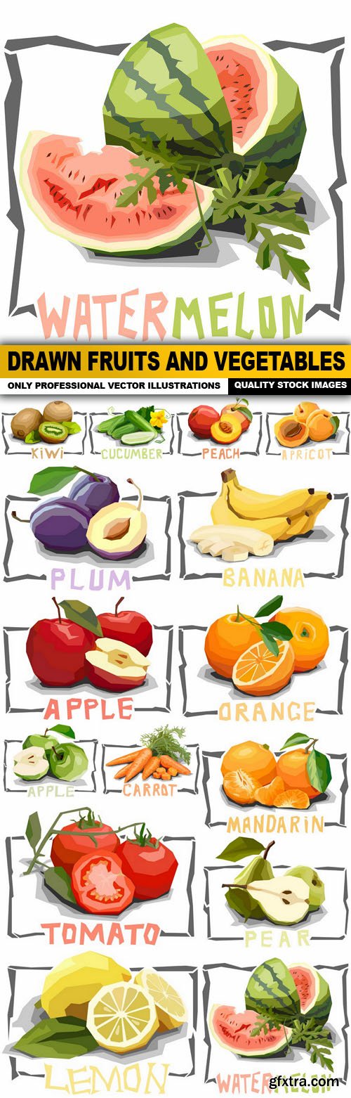 Drawn Fruits And Vegetables - 15 Vector
